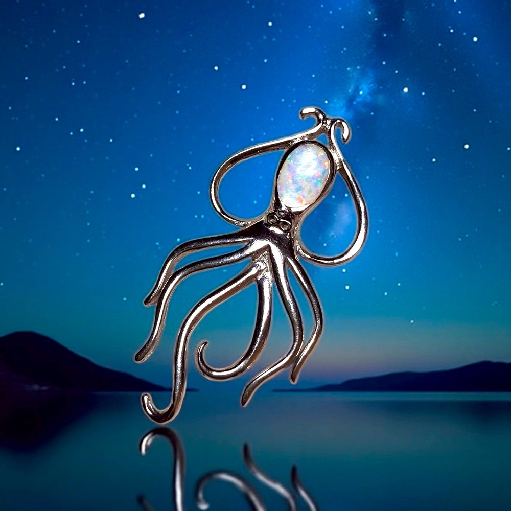 Opal Octopus Pendant, 925 Sterling Silver